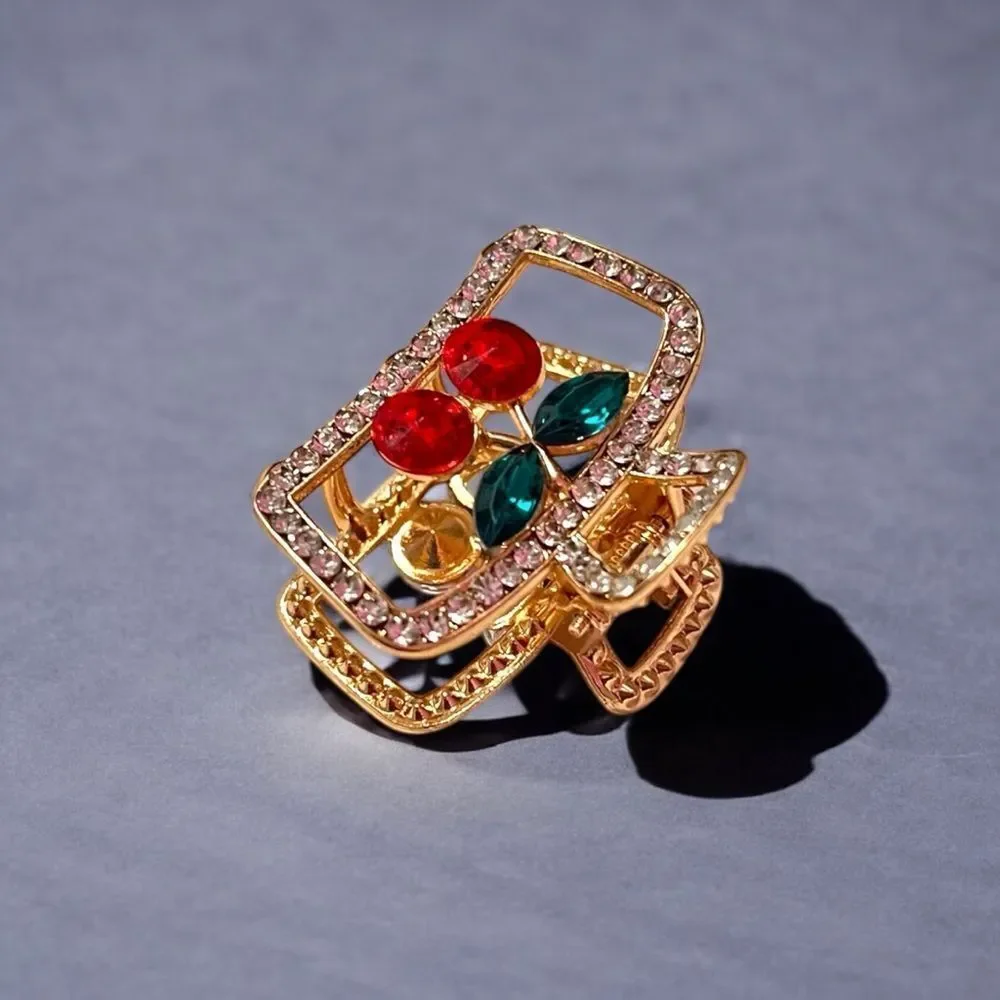 Cute Red Cherry Small Gold Hair Claw